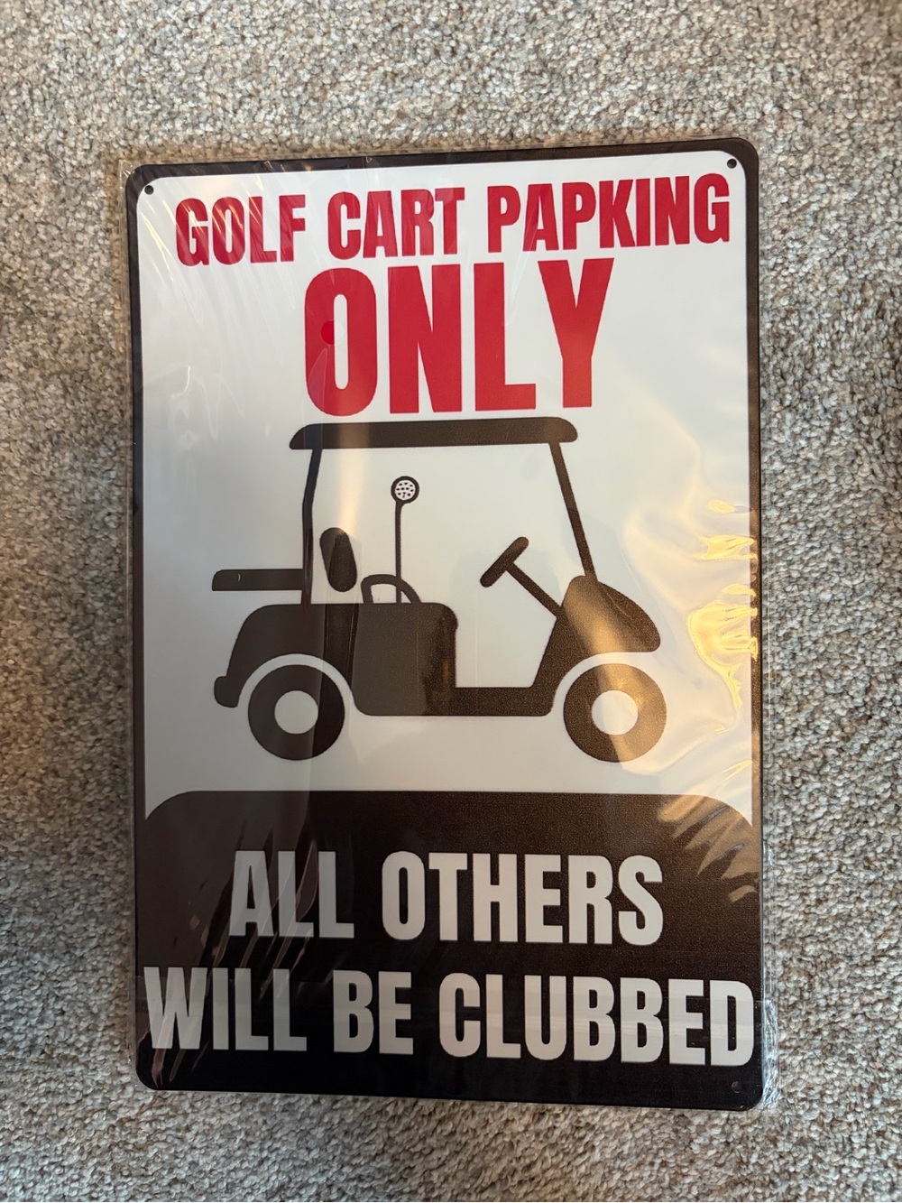 Golf Cart Parking Only Sign - Red, Black, White